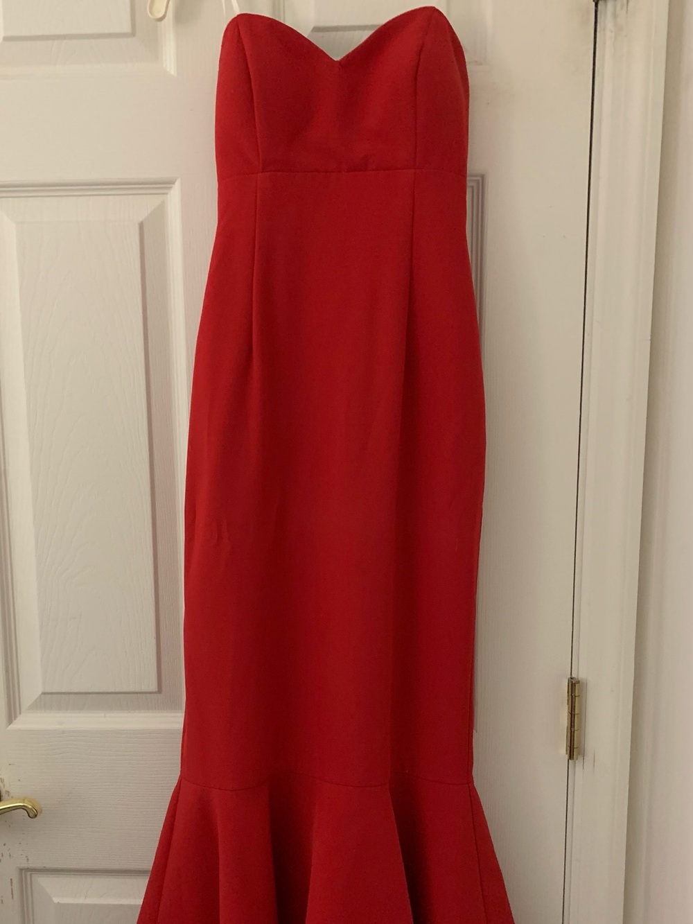 Aqua Strapless Red Mermaid Gown